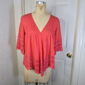 Women's Coral Lace Trim Cotton‎ Cristina Jacket Duster S